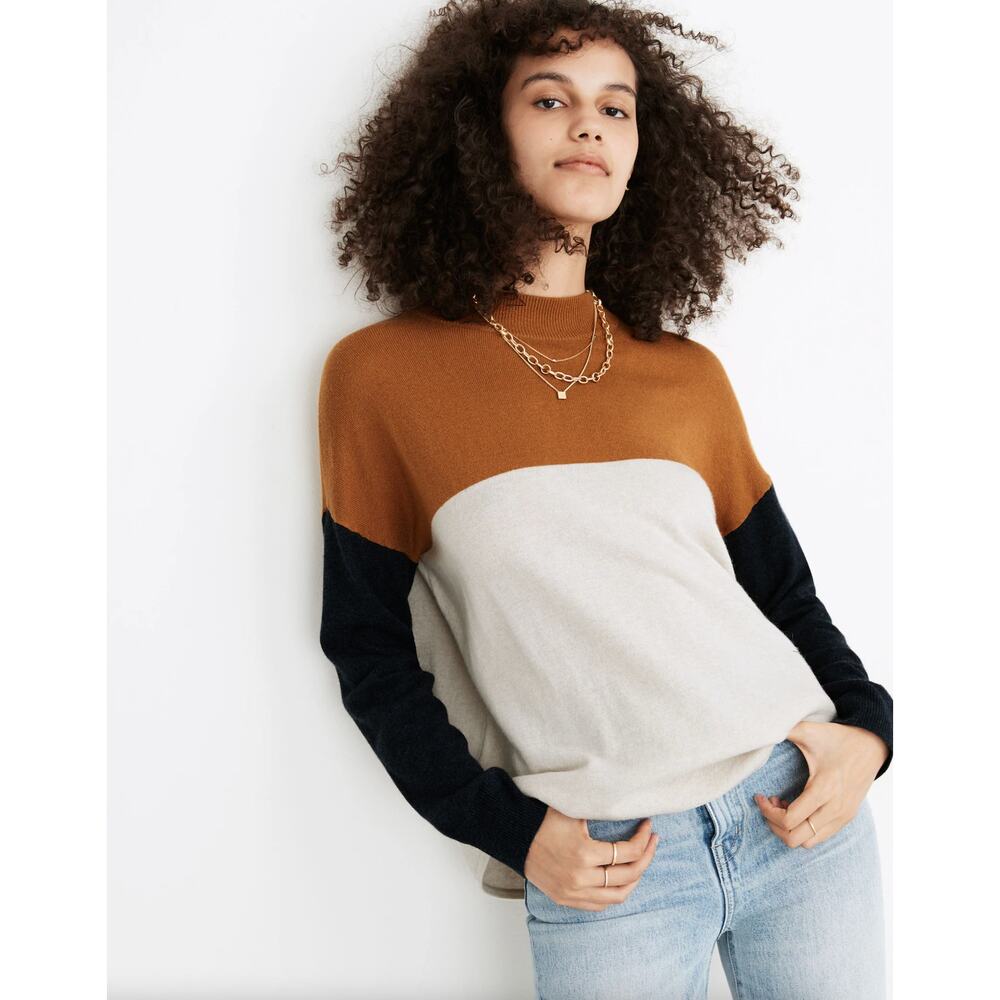 Madewell Brown and Cream Colorblock Turtleneck Sweater